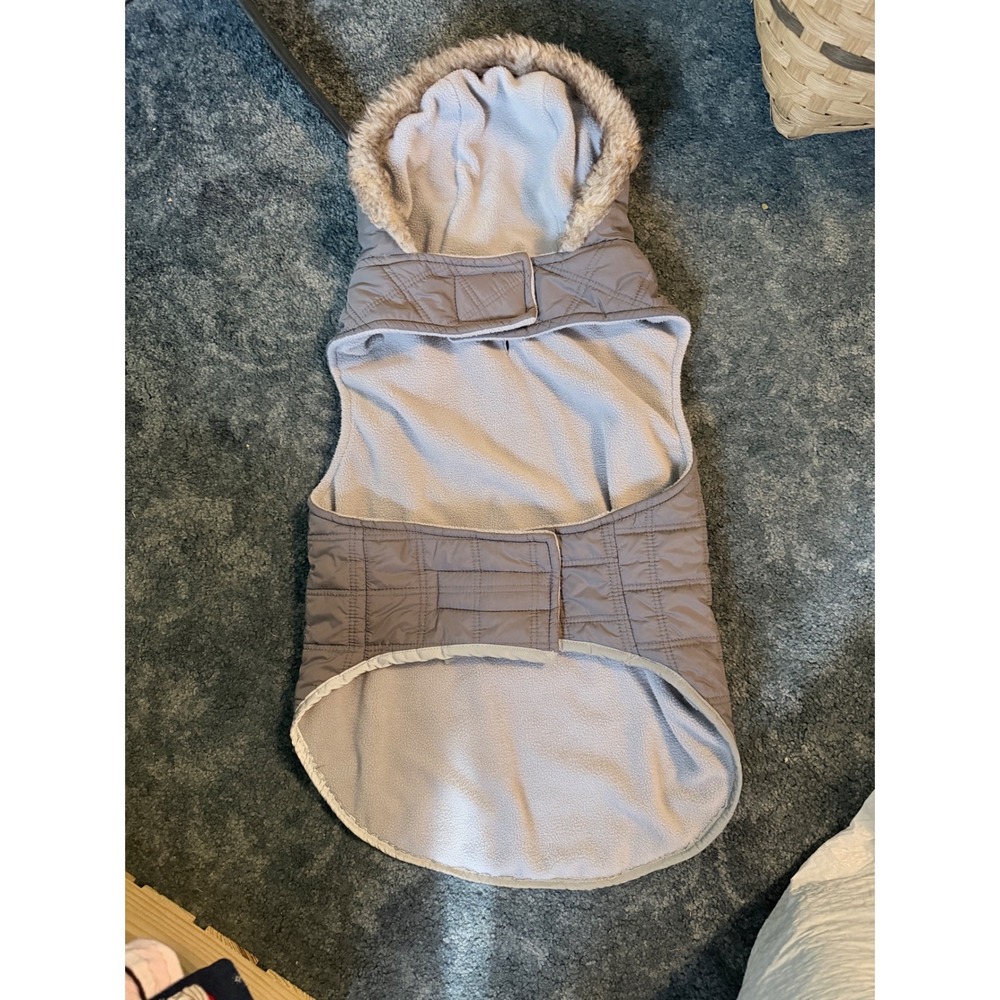 Friends Forever Dog Parka XXL Gray Quilted Fleece Faux Fur Hood Vest